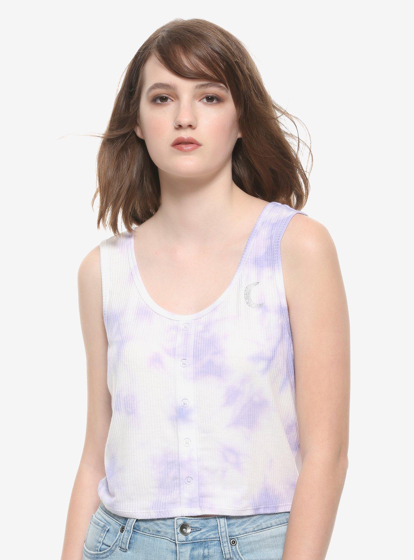 Sparkle Moon Tie-Dye Girls Crop Tank Top, MULTI, hi-res