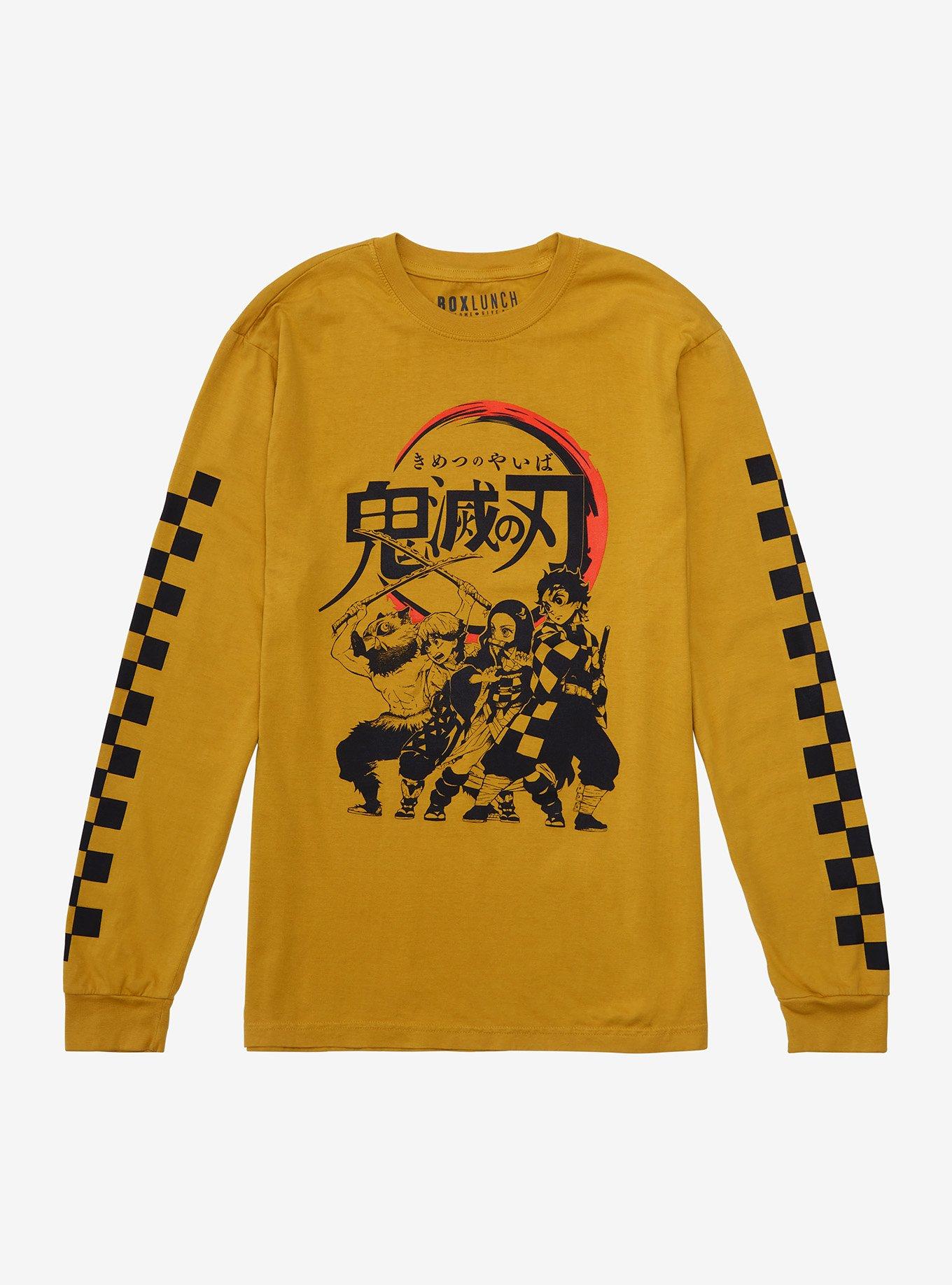 Demon Slayer: Kimetsu no Yaiba Checkered Long Sleeve T-Shirt - BoxLunch Exclusive, YELLOW, hi-res