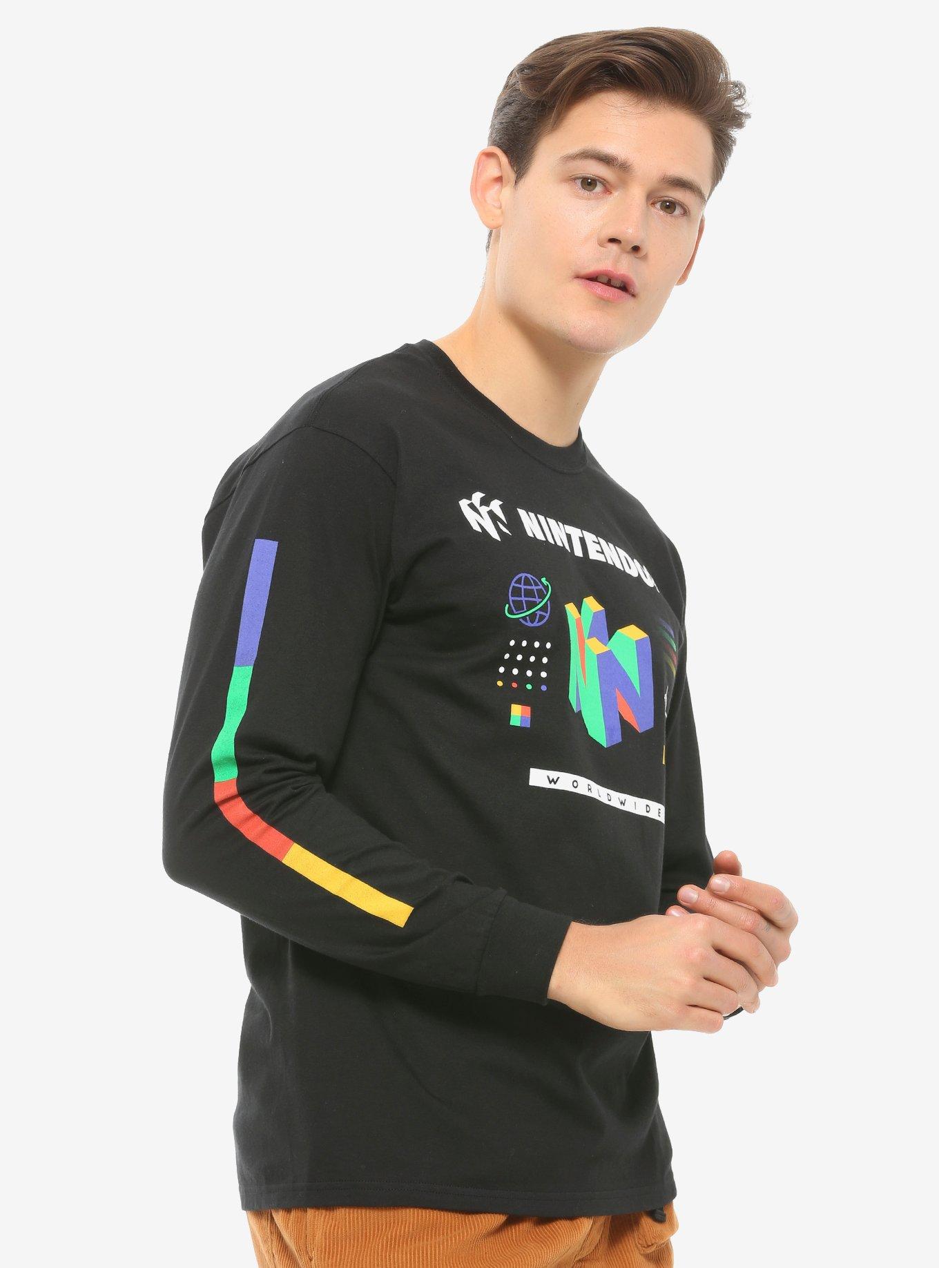 Nintendo 64 Retro Graphics Long Sleeve T-Shirt - BoxLunch Exclusive, BLACK, hi-res