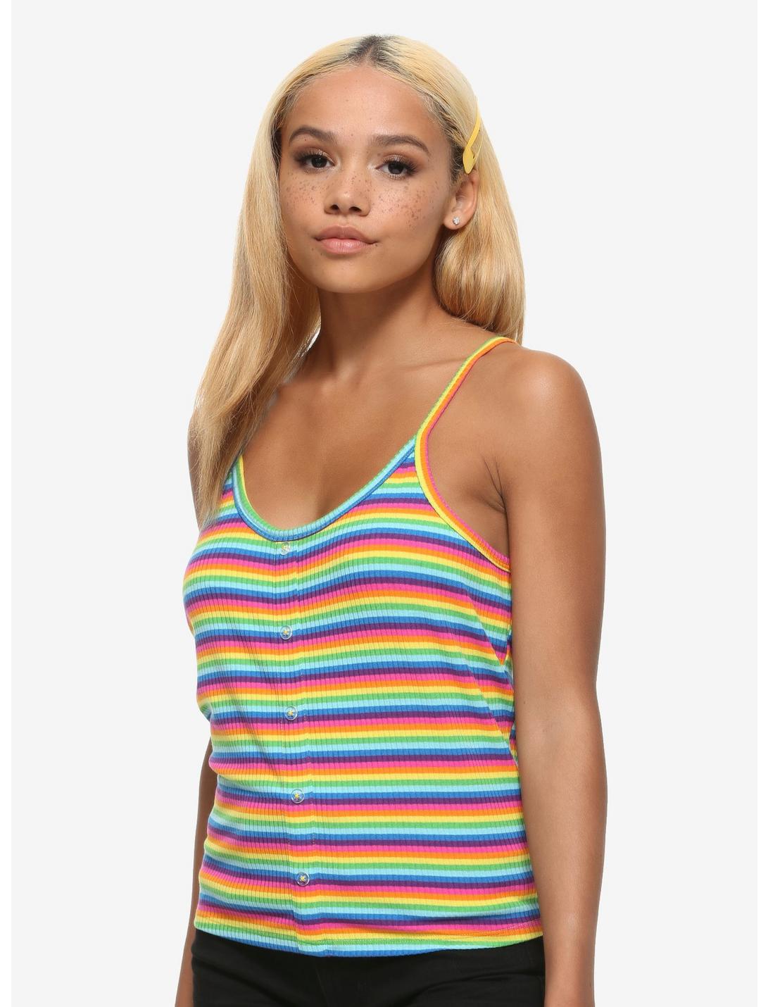Rainbow Stripe Girls Strappy Tank Top, RAINBOW, hi-res
