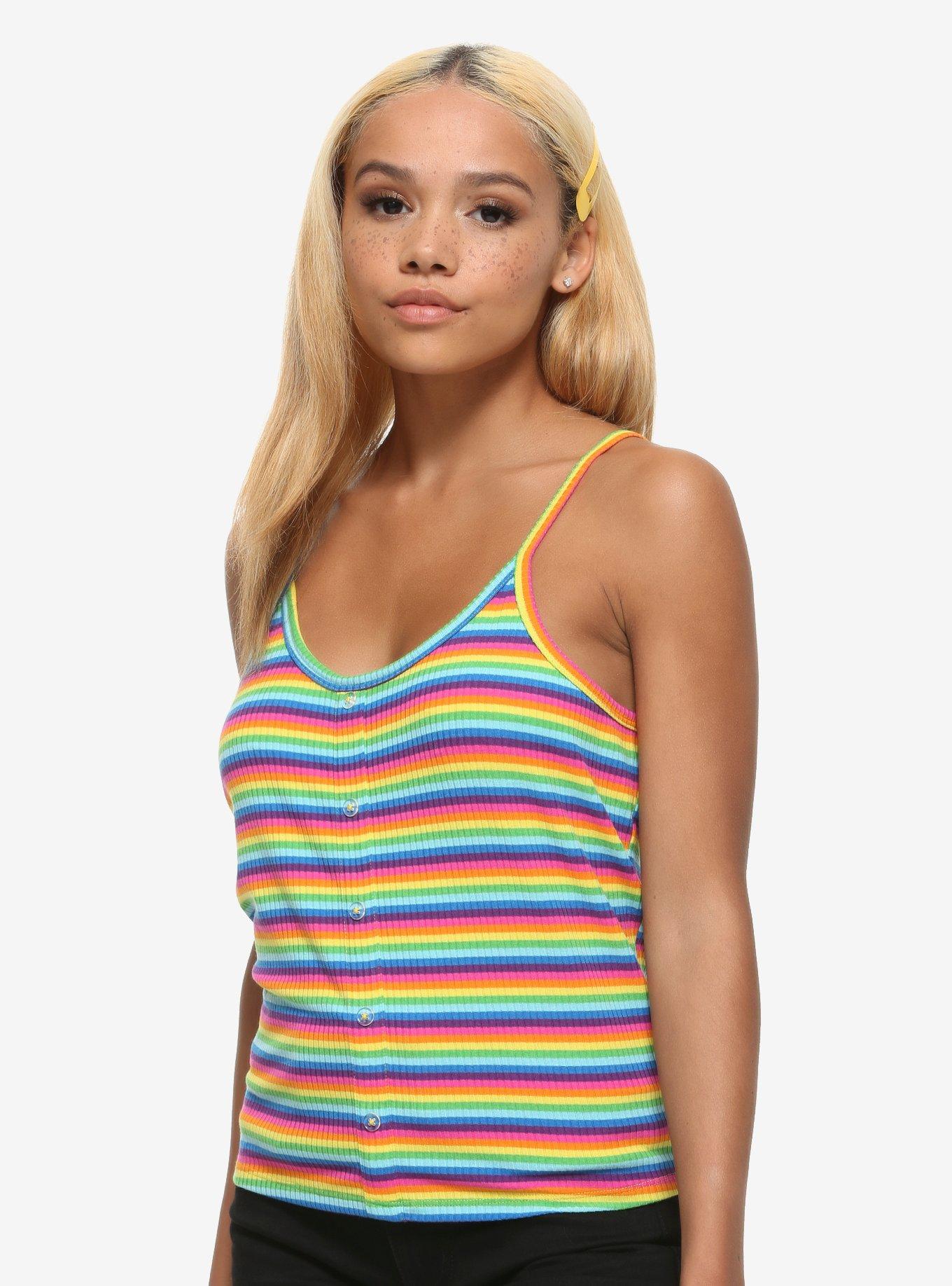 Rainbow Stripe Girls Strappy Tank Top, RAINBOW, hi-res