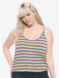 Rainbow Stripe Girls Strappy Tank Top Plus Size, RAINBOW, hi-res