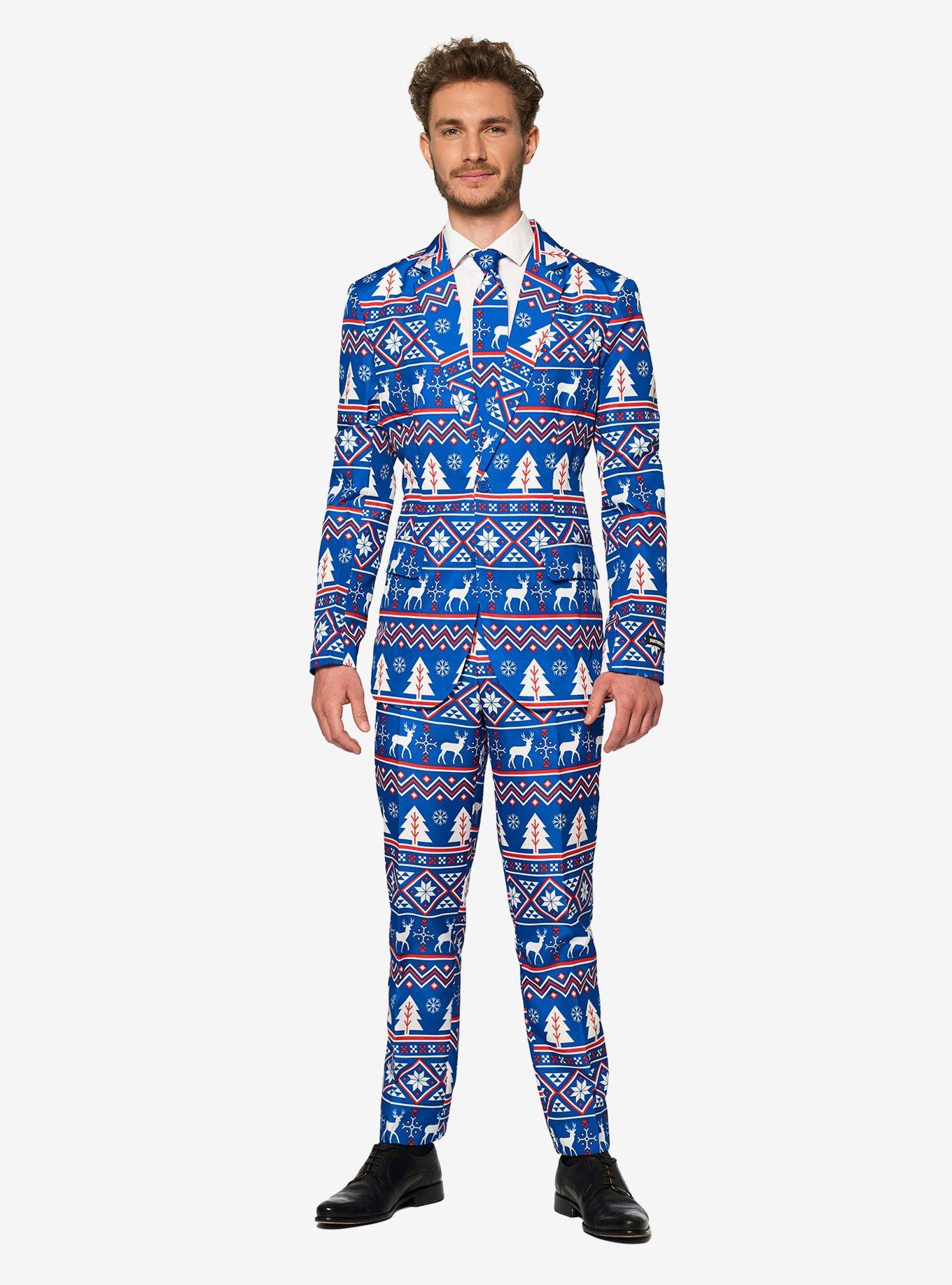 Suitmeister Men's Christmas Blue Nordic Christmas Suit, BLUE  RED, hi-res