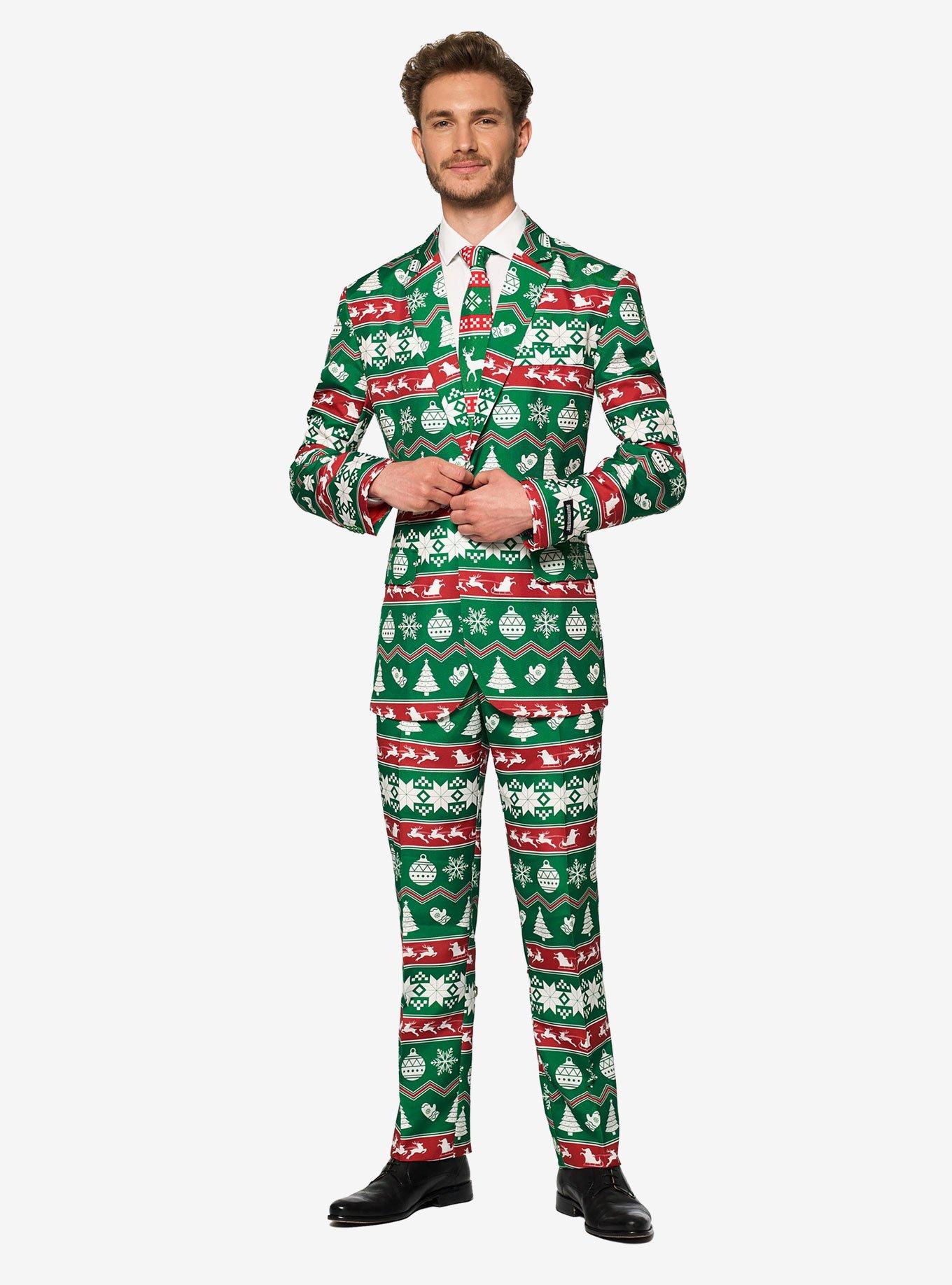 Suitmeister Men's Christmas Green Nordic Christmas Suit, GREEN, hi-res