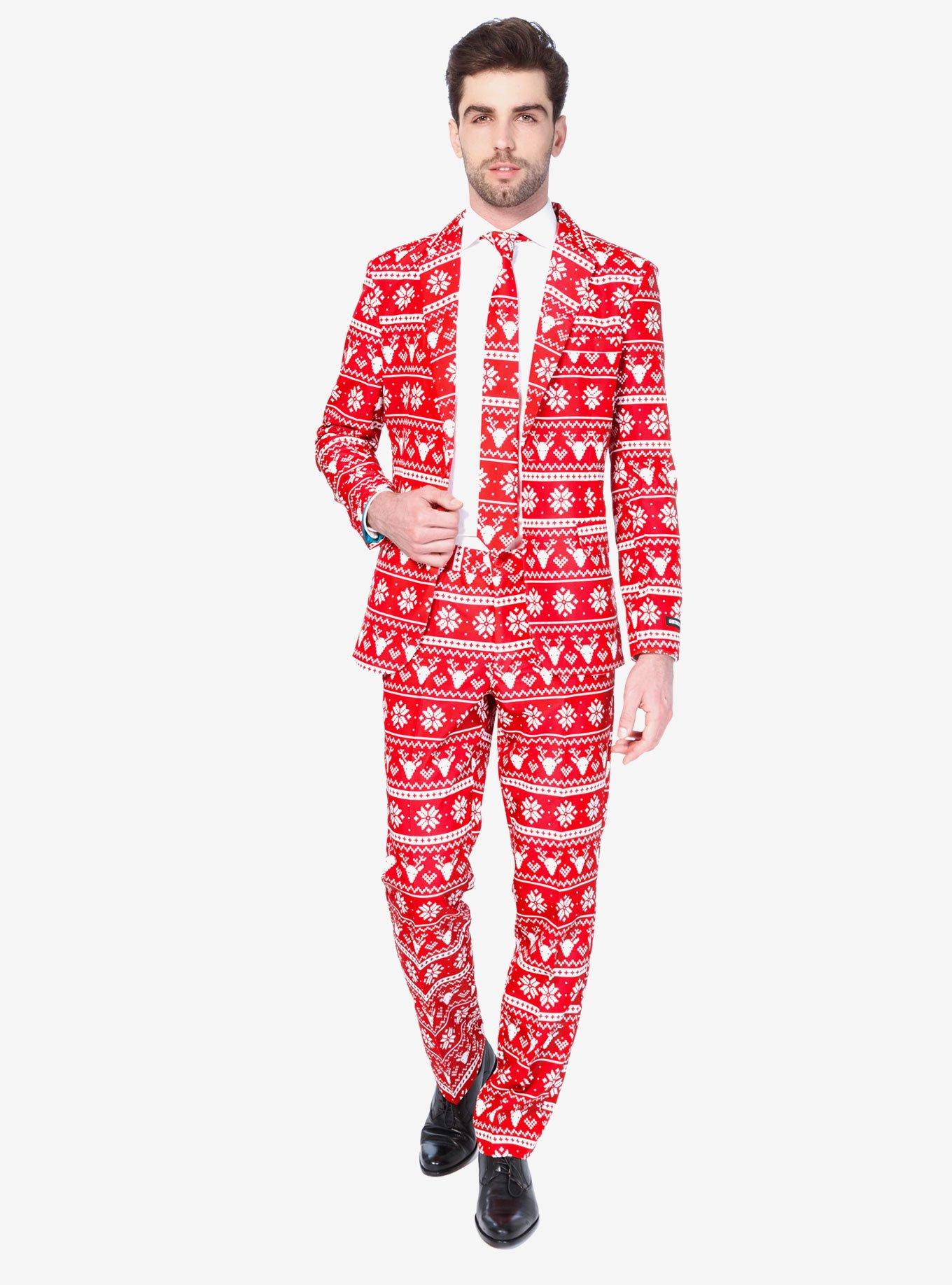 Suitmeister Men's Christmas Red Nordic Christmas Suit, RED  WHITE, hi-res