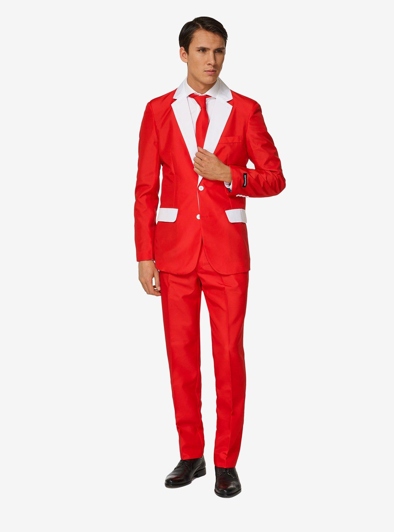 Suitmeister Men's Santa Outfit Christmas Suit, RED  WHITE, hi-res