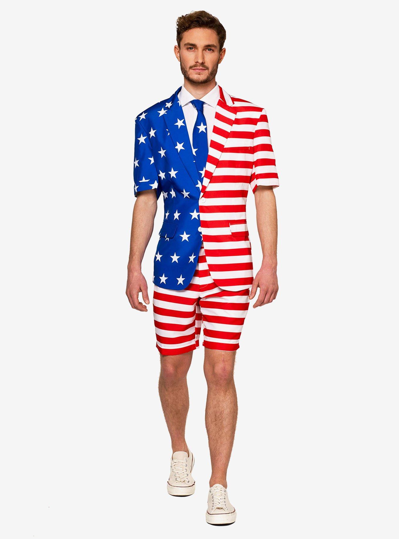 Suitmeister Men's USA Flag Americana Short Suit, BLUE  RED, hi-res