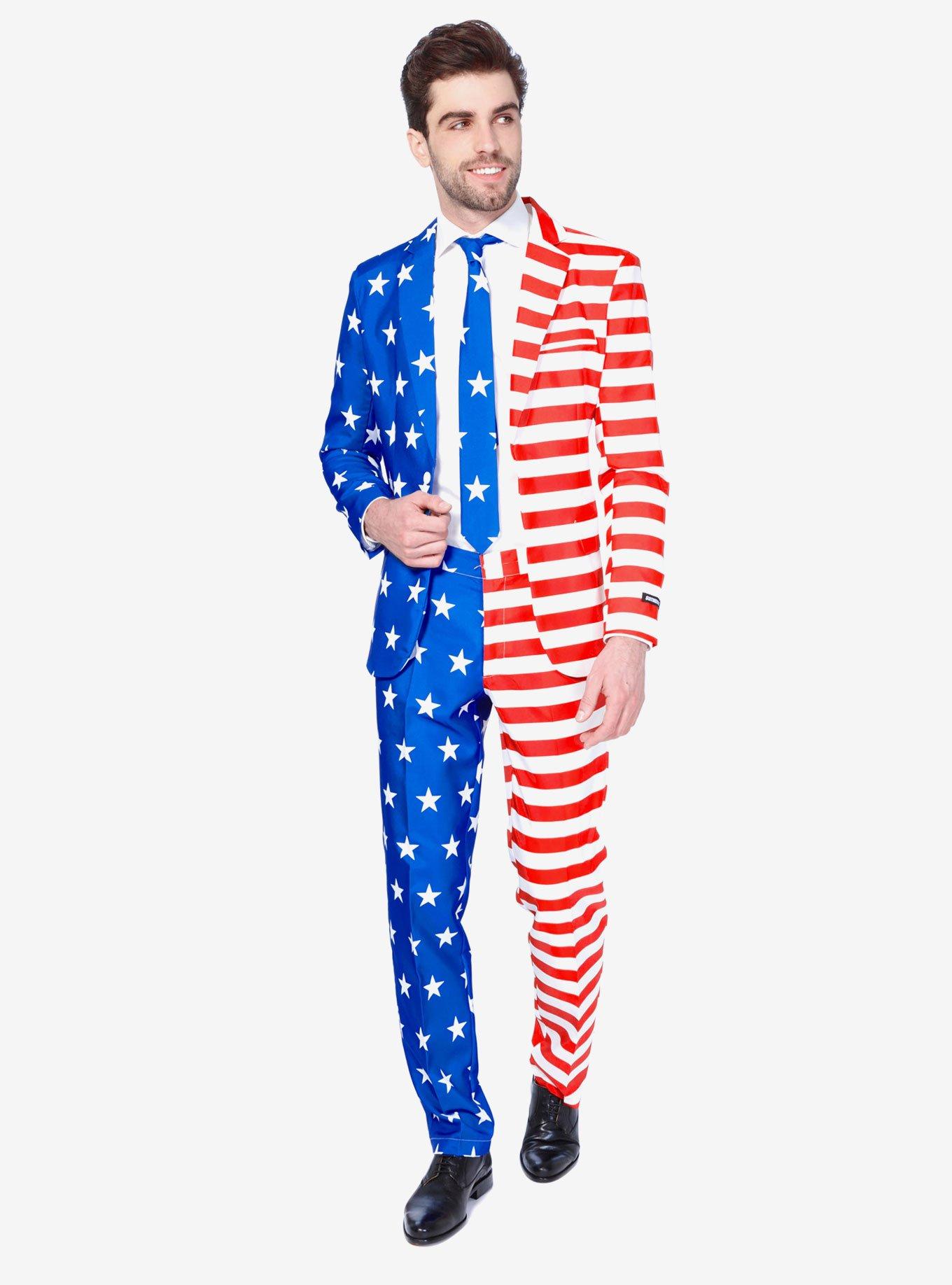Suitmeister Men's USA Flag Americana Suit, BLUE  RED, hi-res