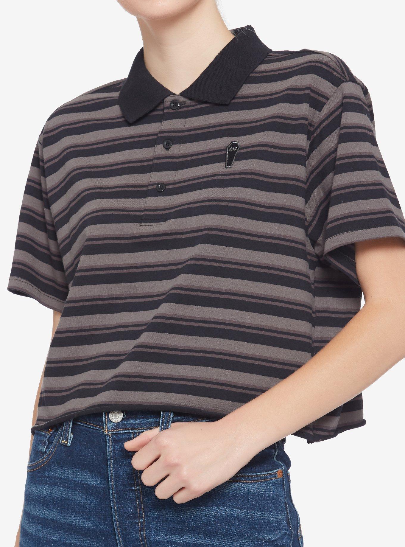 Black & White Stripe Coffin Oversized Girls Polo Shirt | Hot