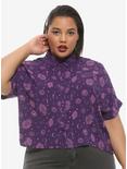 Purple Celestial Hamsa Girls Crop Button-Up, PINK, hi-res