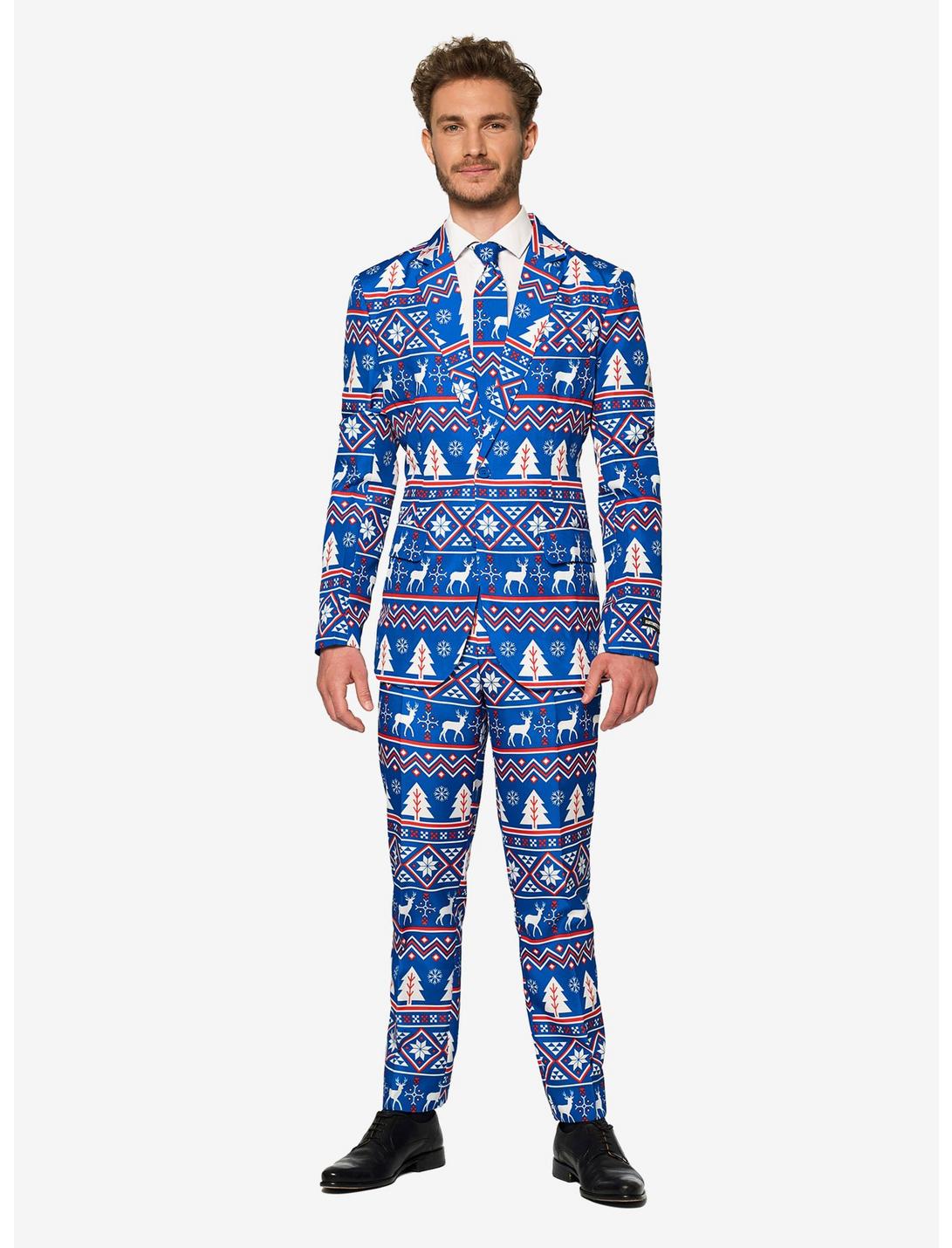 Suitmeister Men's Christmas Blue Nordic Christmas Suit, BLUE  RED, hi-res