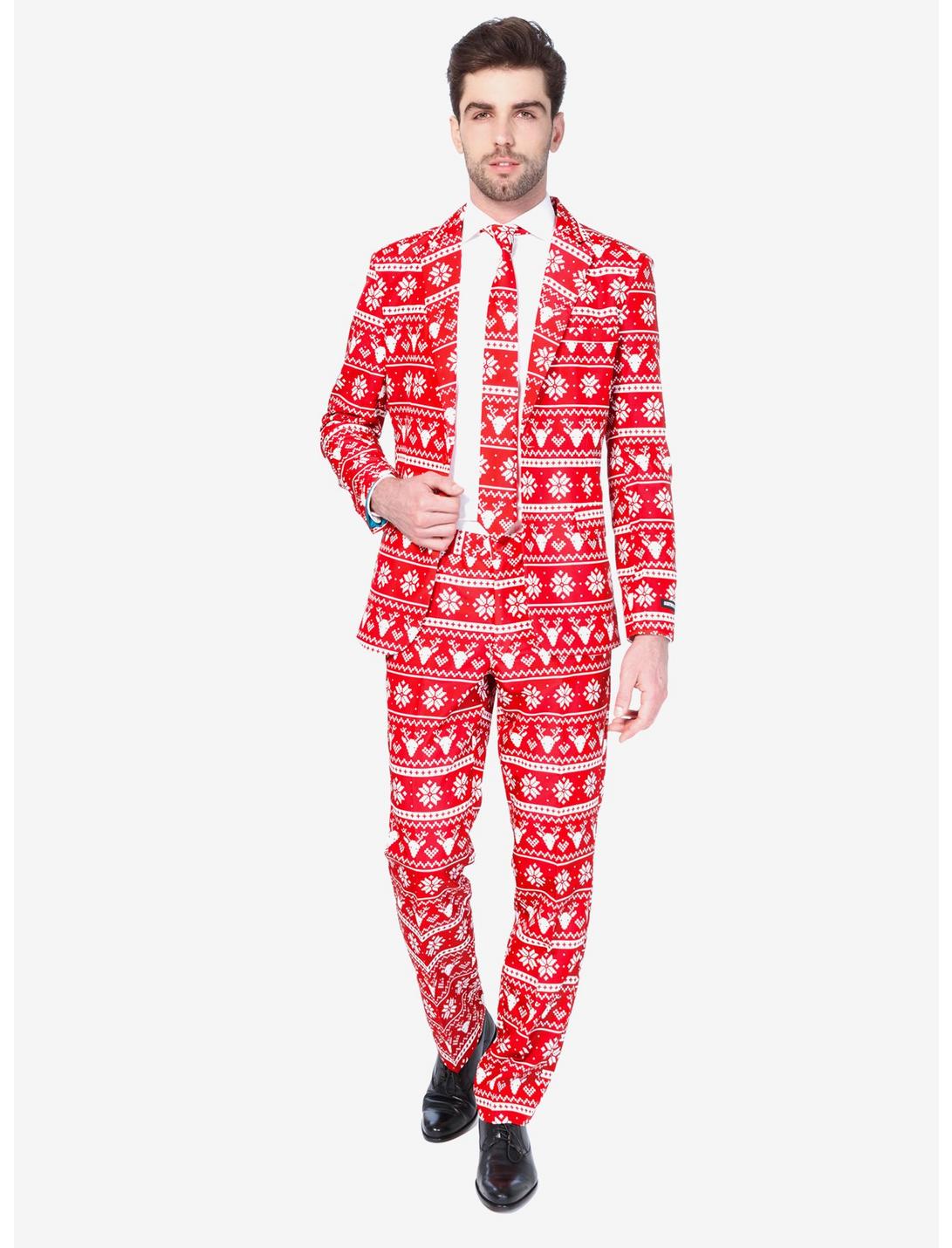 Suitmeister Men's Christmas Red Nordic Christmas Suit, RED  WHITE, hi-res