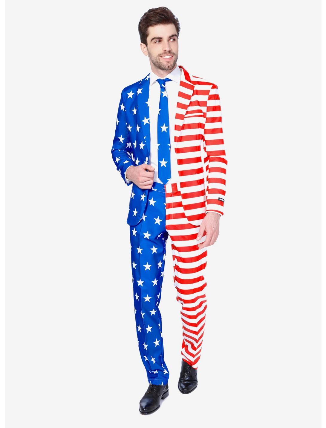 Suitmeister Men's USA Flag Americana Suit, BLUE  RED, hi-res