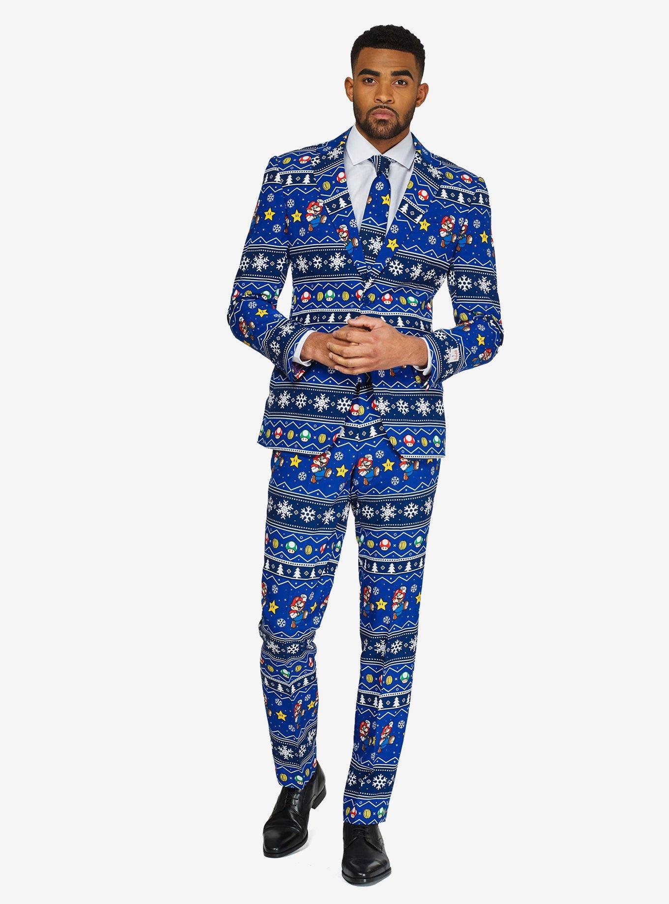Nintendo Mario Men's Merry Mario Licensed Christmas Suit, BLUE, hi-res