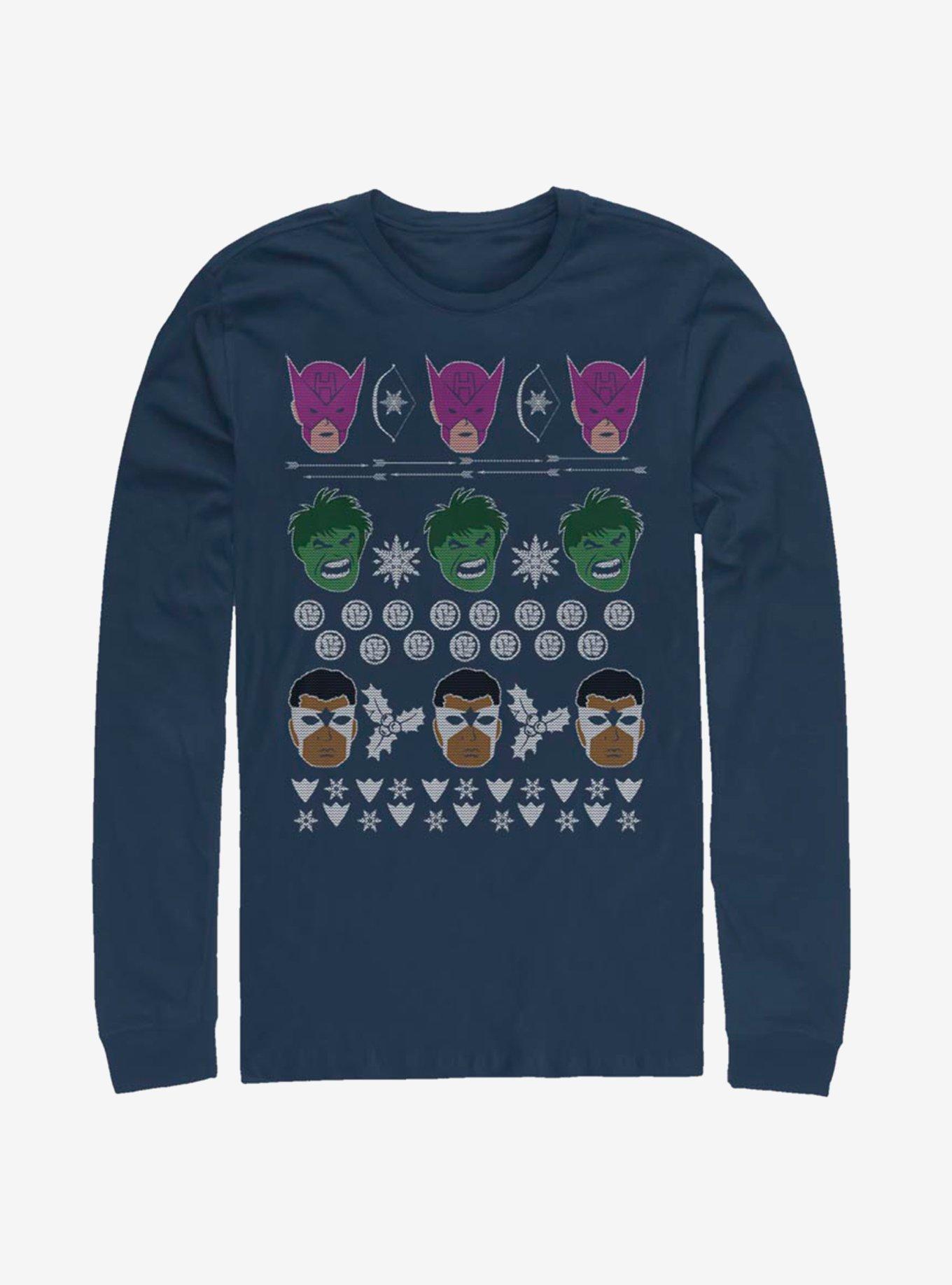 Marvel Avengers Christmas Pattern Long-Sleeve T-Shirt, NAVY, hi-res