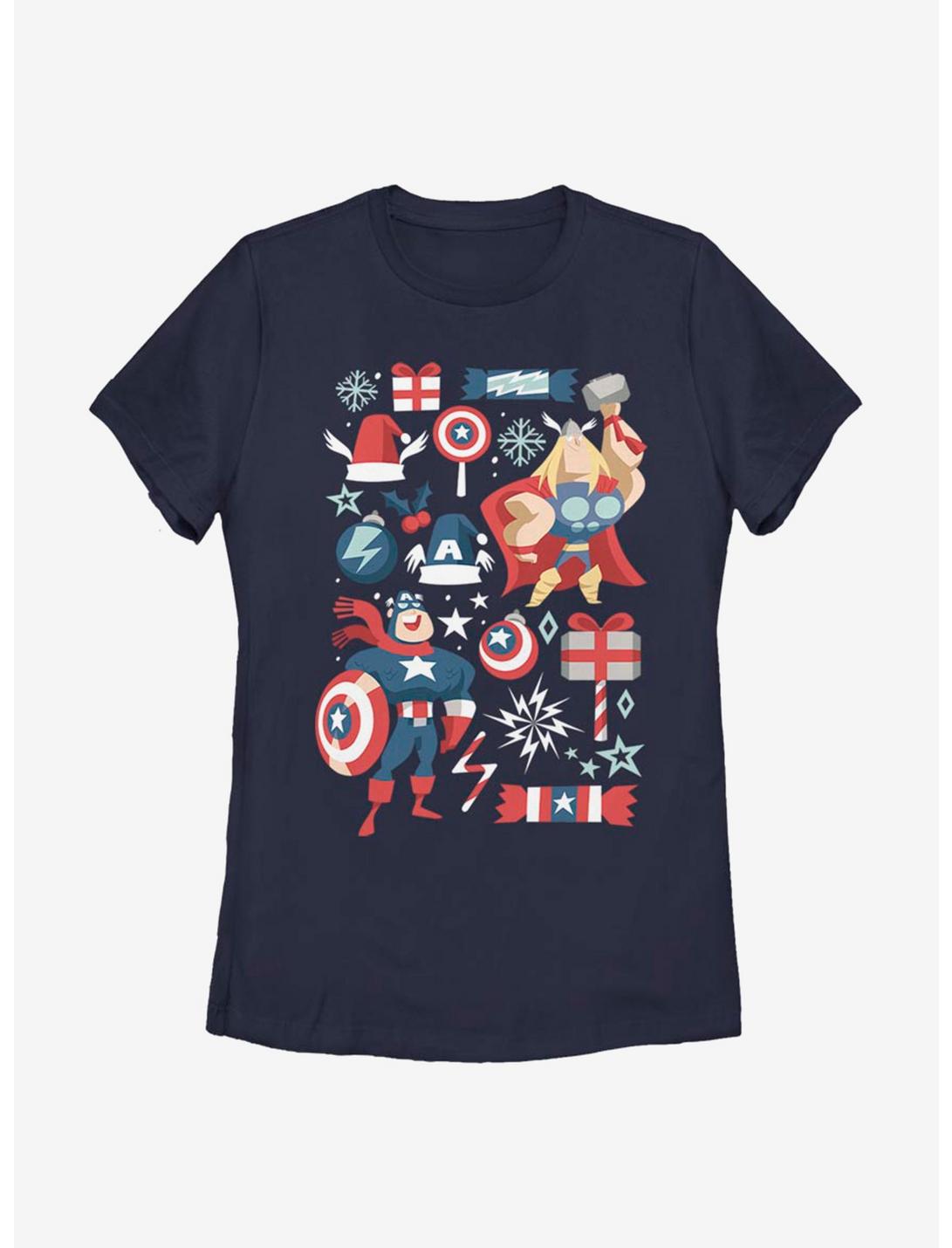 Plus Size Marvel Avengers Holiday Mashup Womens T-Shirt, NAVY, hi-res