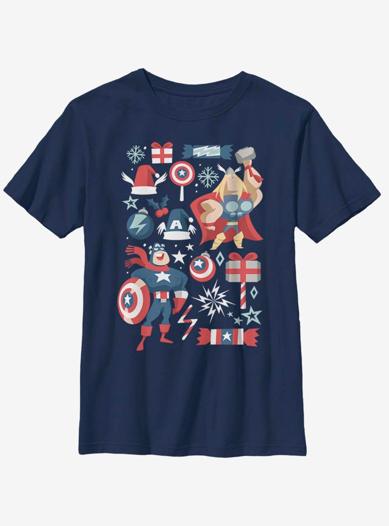 Marvel Avengers Holiday Mashup Youth T-Shirt, NAVY, hi-res