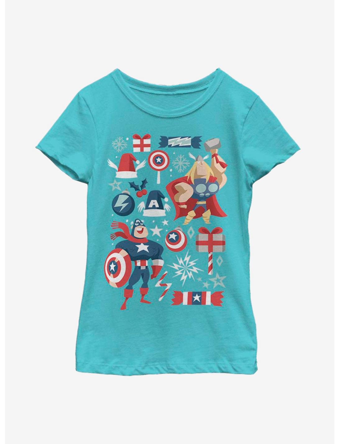 Marvel Avengers Holiday Mashup Youth Girls T-Shirt, TAHI BLUE, hi-res