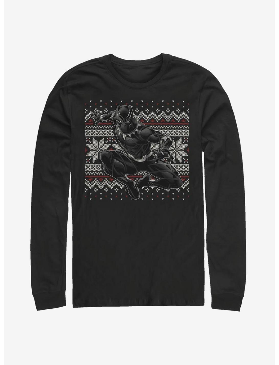 Marvel Black Panther T-Challa Christmas Pattern Long-Sleeve T-Shirt, BLACK, hi-res