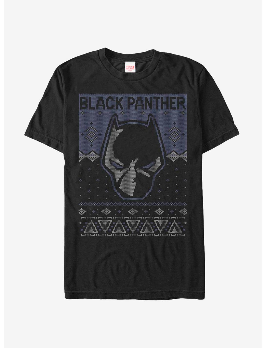 Marvel Black Panther Mask Icon Christmas Pattern T-Shirt, BLACK, hi-res
