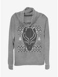Marvel Black Panther Mask Icon Christmas Pattern Cowlneck Long-Sleeve Womens Top, GRAY HTR, hi-res