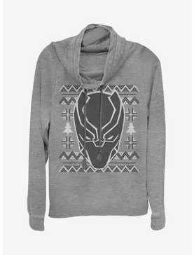 Marvel Black Panther Mask Icon Christmas Pattern Cowlneck Long-Sleeve Womens Top, , hi-res