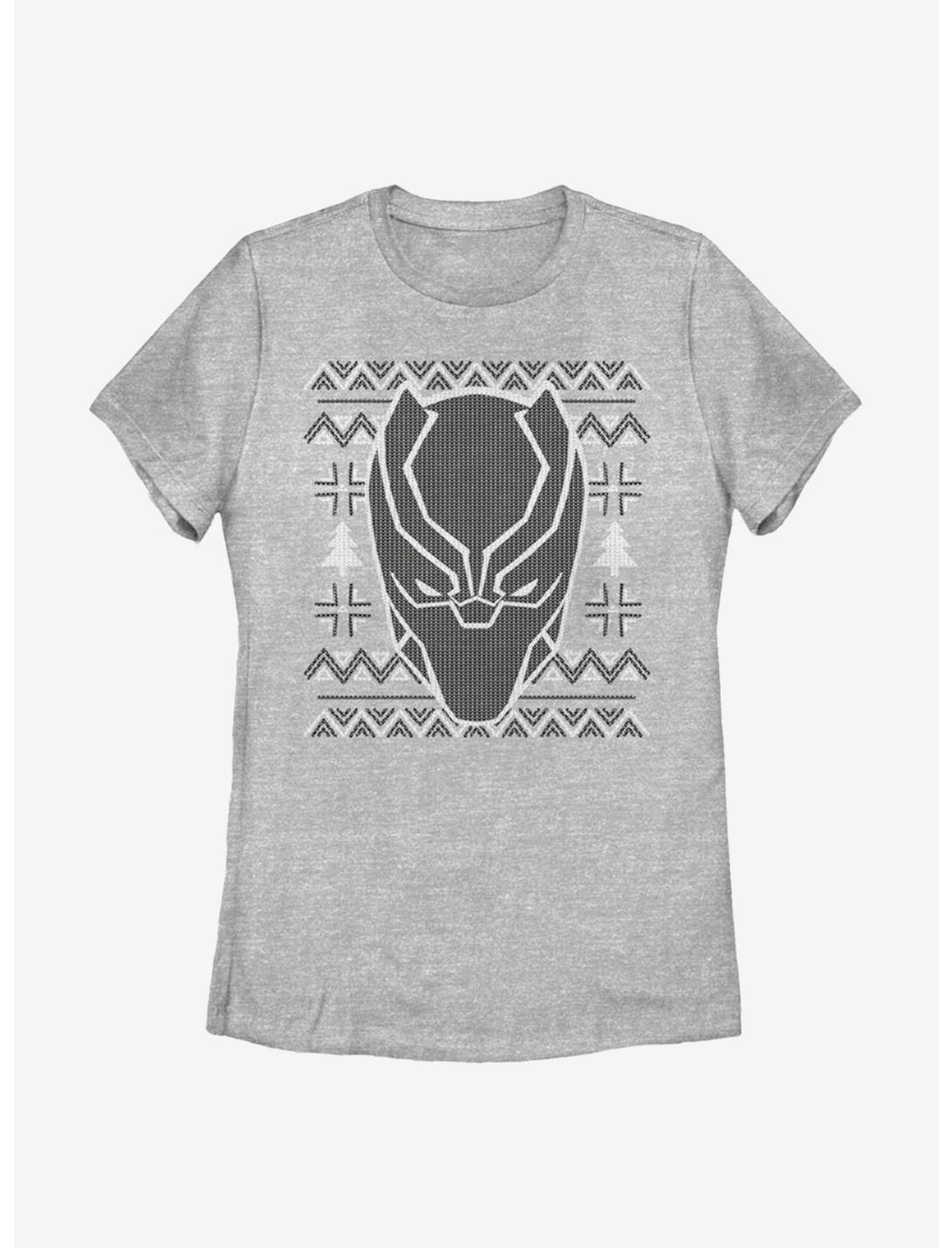 Marvel Black Panther Mask Icon Christmas Pattern Womens T-Shirt, ATH HTR, hi-res