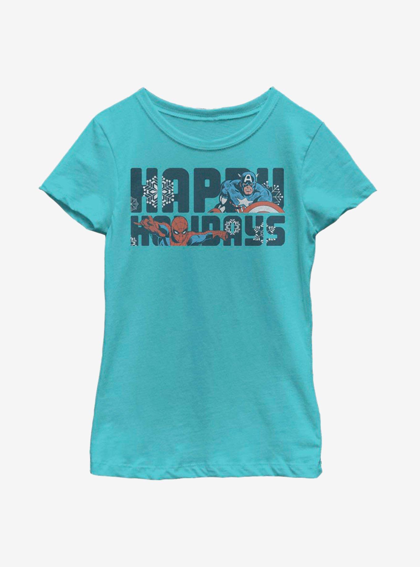 Marvel Avengers Happiest Of Holidays Youth Girls T-Shirt, TAHI BLUE, hi-res