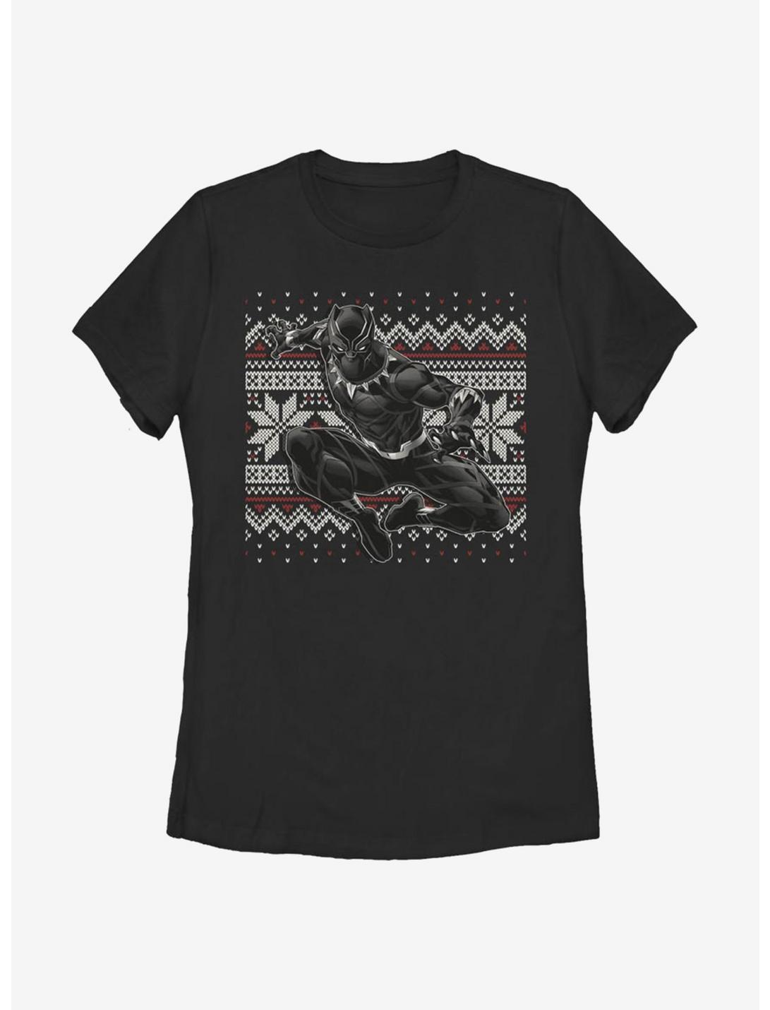 Marvel Black Panther T-Challa Christmas Pattern Womens T-Shirt, BLACK, hi-res