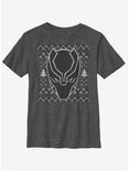 Marvel Black Panther Mask Icon Christmas Pattern Youth T-Shirt, CHAR HTR, hi-res