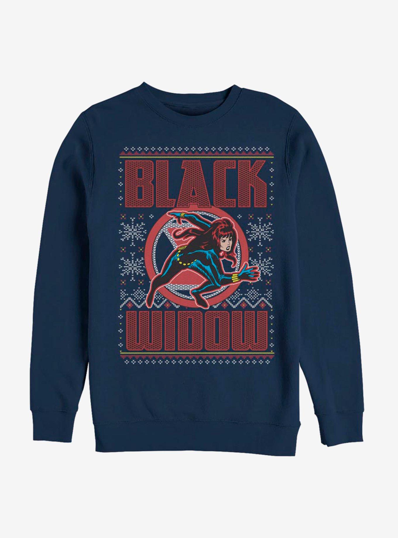 Marvel Black Widow Christmas Pattern Sweatshirt - BLUE | BoxLunch