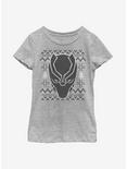 Marvel Black Panther Mask Icon Christmas Pattern Youth Girls T-Shirt, ATH HTR, hi-res