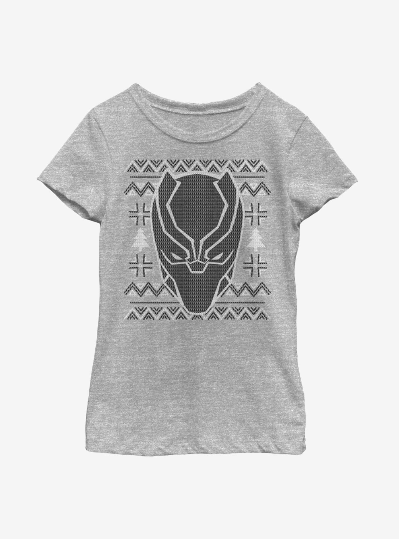 Marvel Black Panther Mask Icon Christmas Pattern Youth Girls T-Shirt, , hi-res
