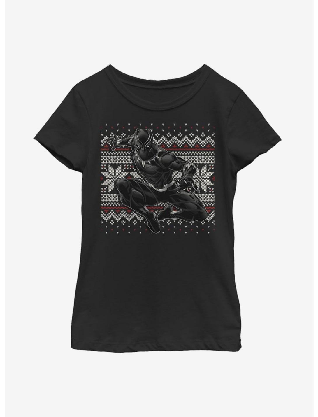 Marvel Black Panther T-Challa Christmas Pattern Youth Girls T-Shirt, BLACK, hi-res