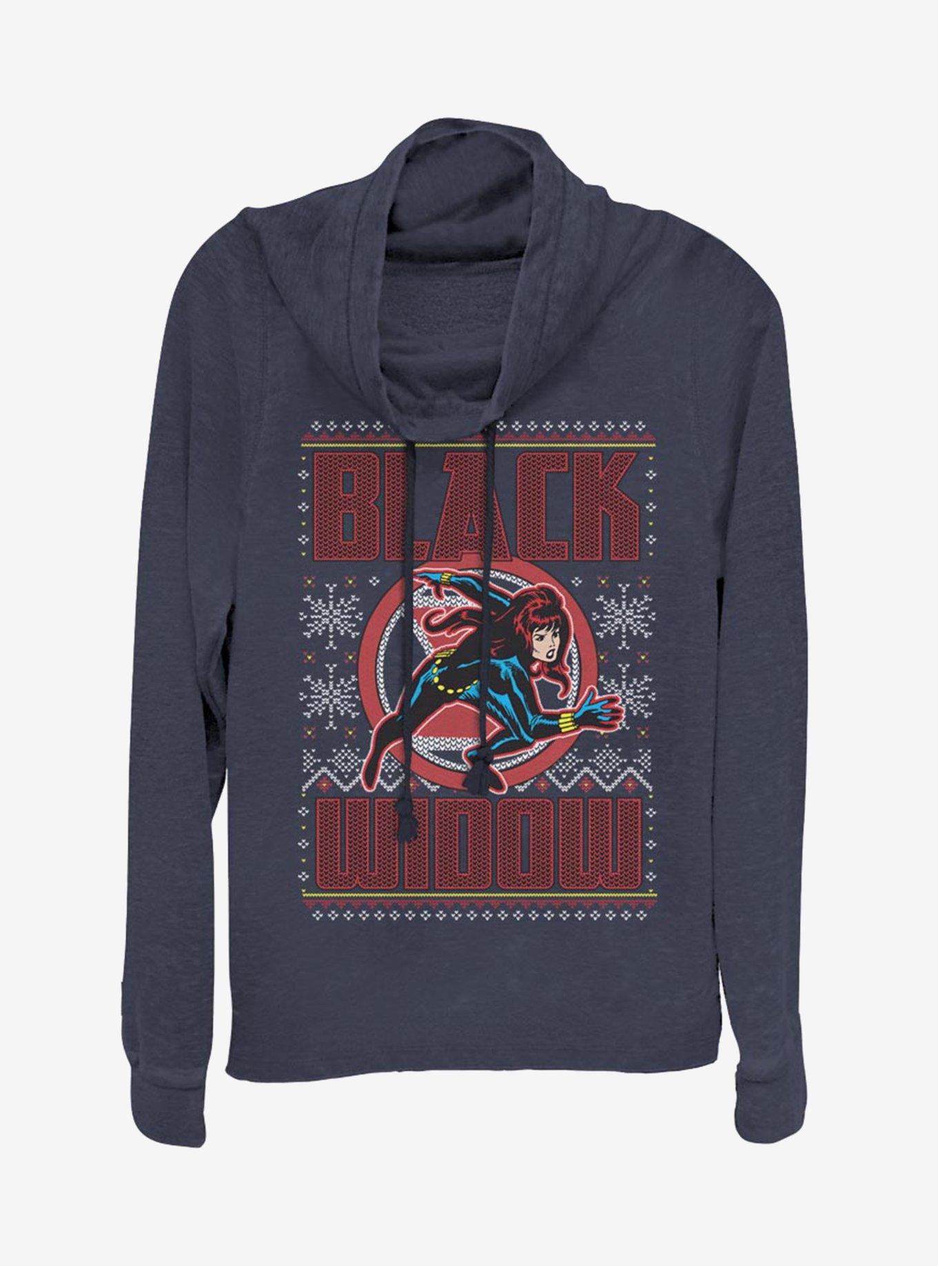 Marvel Black Widow Christmas Pattern Cowlneck Long-Sleeve Womens Top, , hi-res