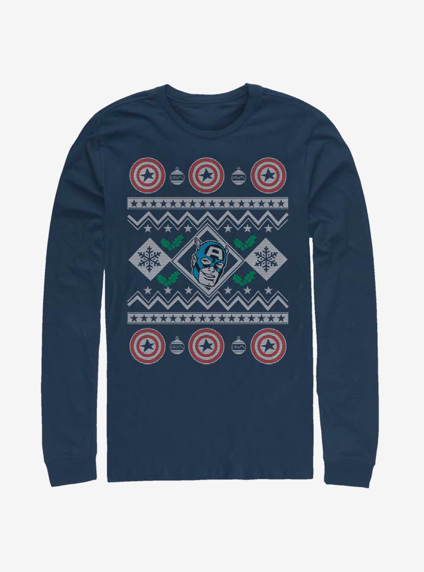 Marvel Captain America Christmas Pattern Long-Sleeve T-Shirt, , hi-res