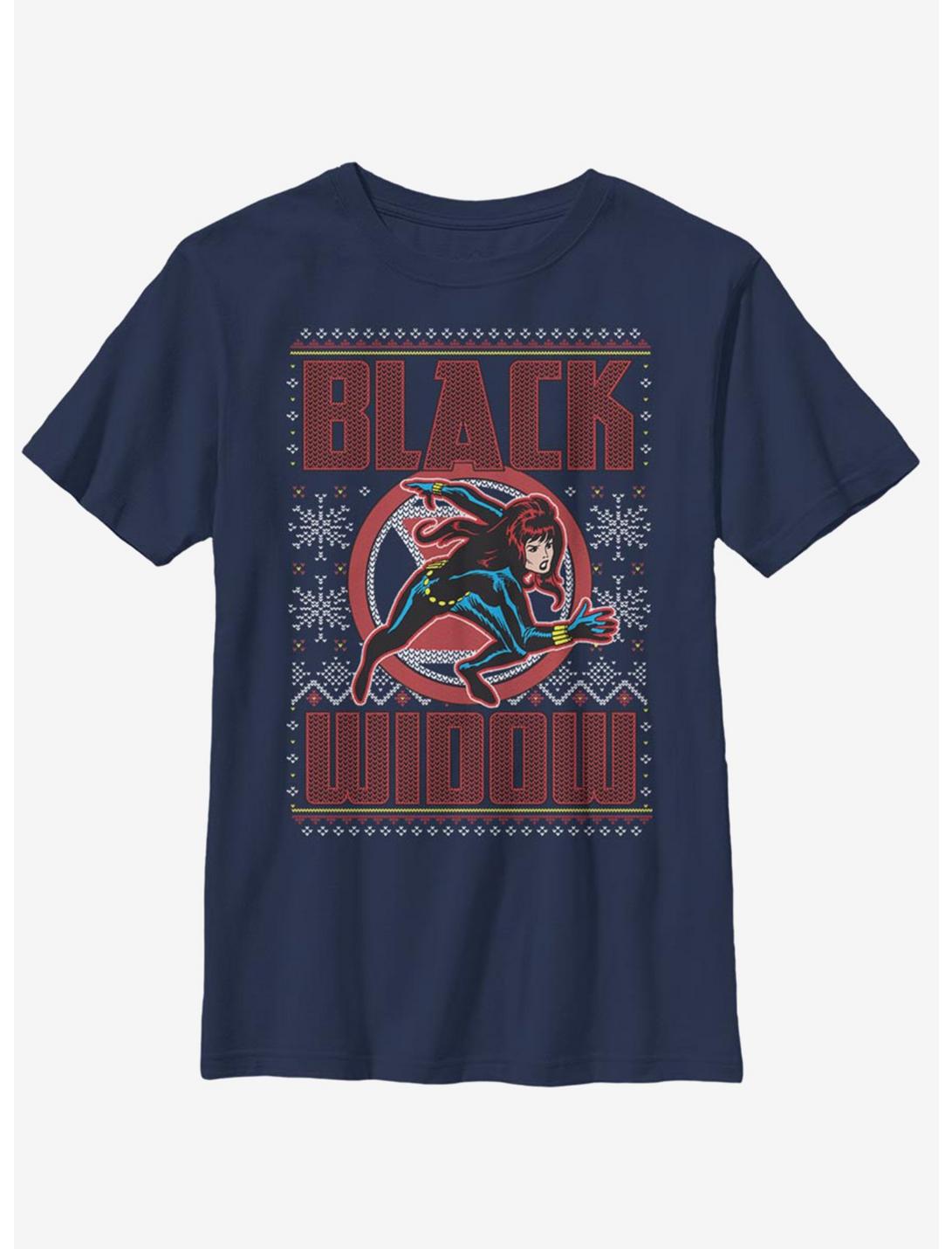 Marvel Black Widow Christmas Pattern Youth T-Shirt, NAVY, hi-res