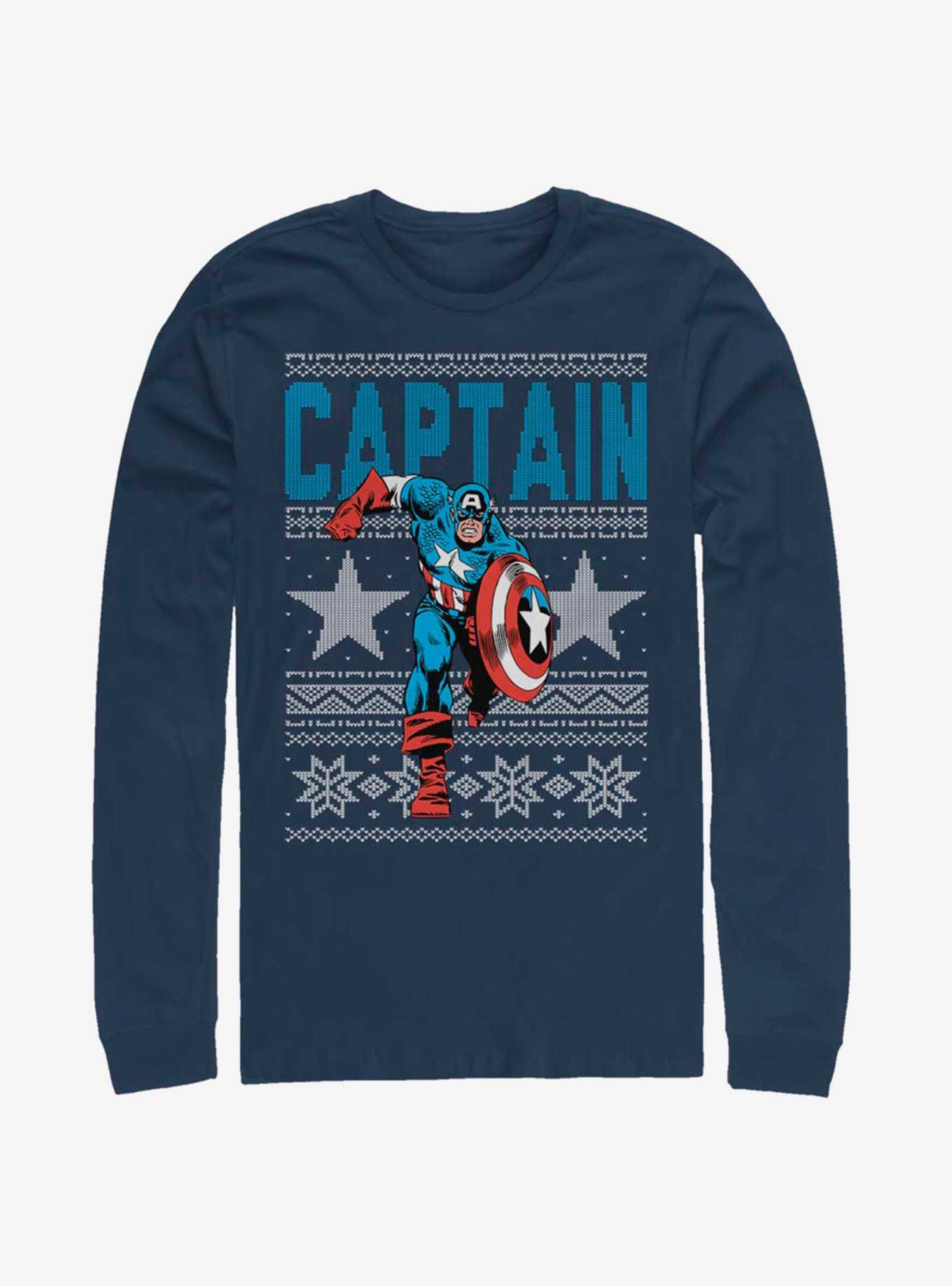 Marvel Captain America Action Christmas Pattern Long-Sleeve T-Shirt, , hi-res