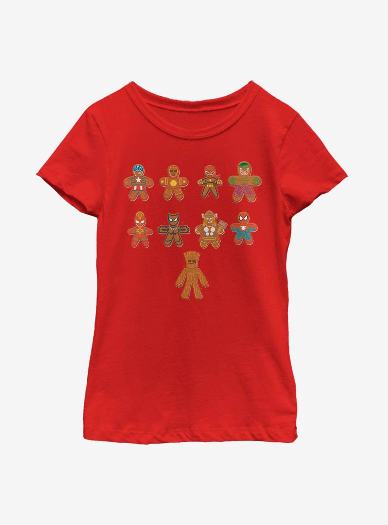 Marvel Avengers Lined Up Cookies Youth Girls T-Shirt, RED, hi-res
