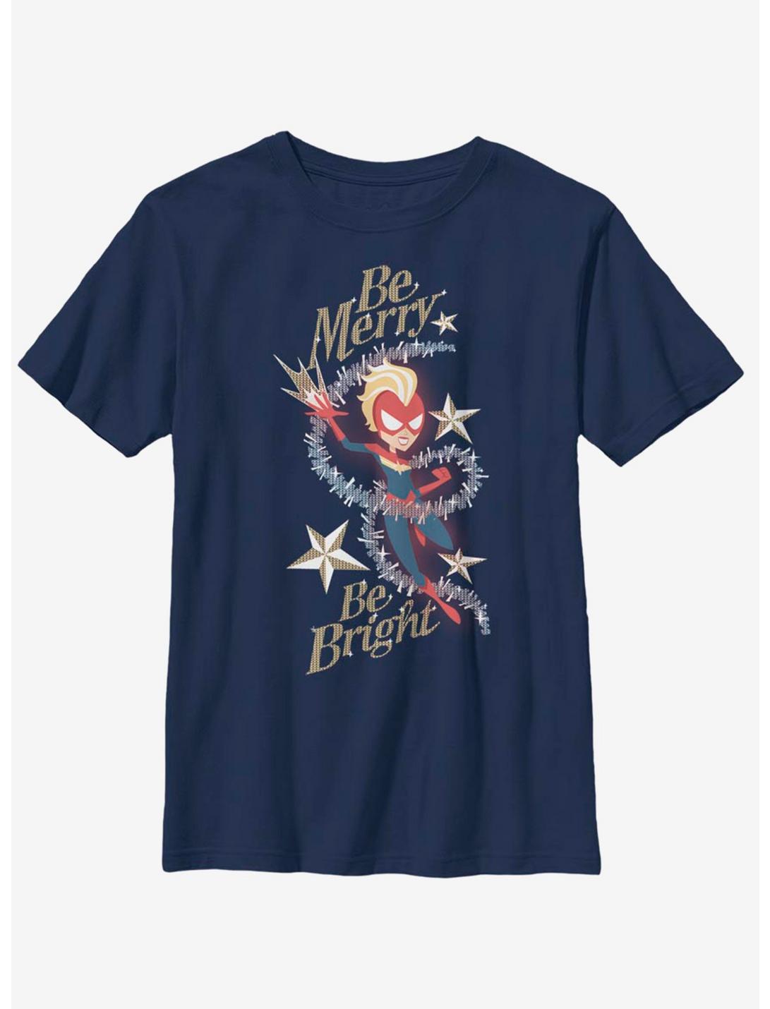 Marvel Captain Marvel Be Merry Be Bright Youth T-Shirt, NAVY, hi-res