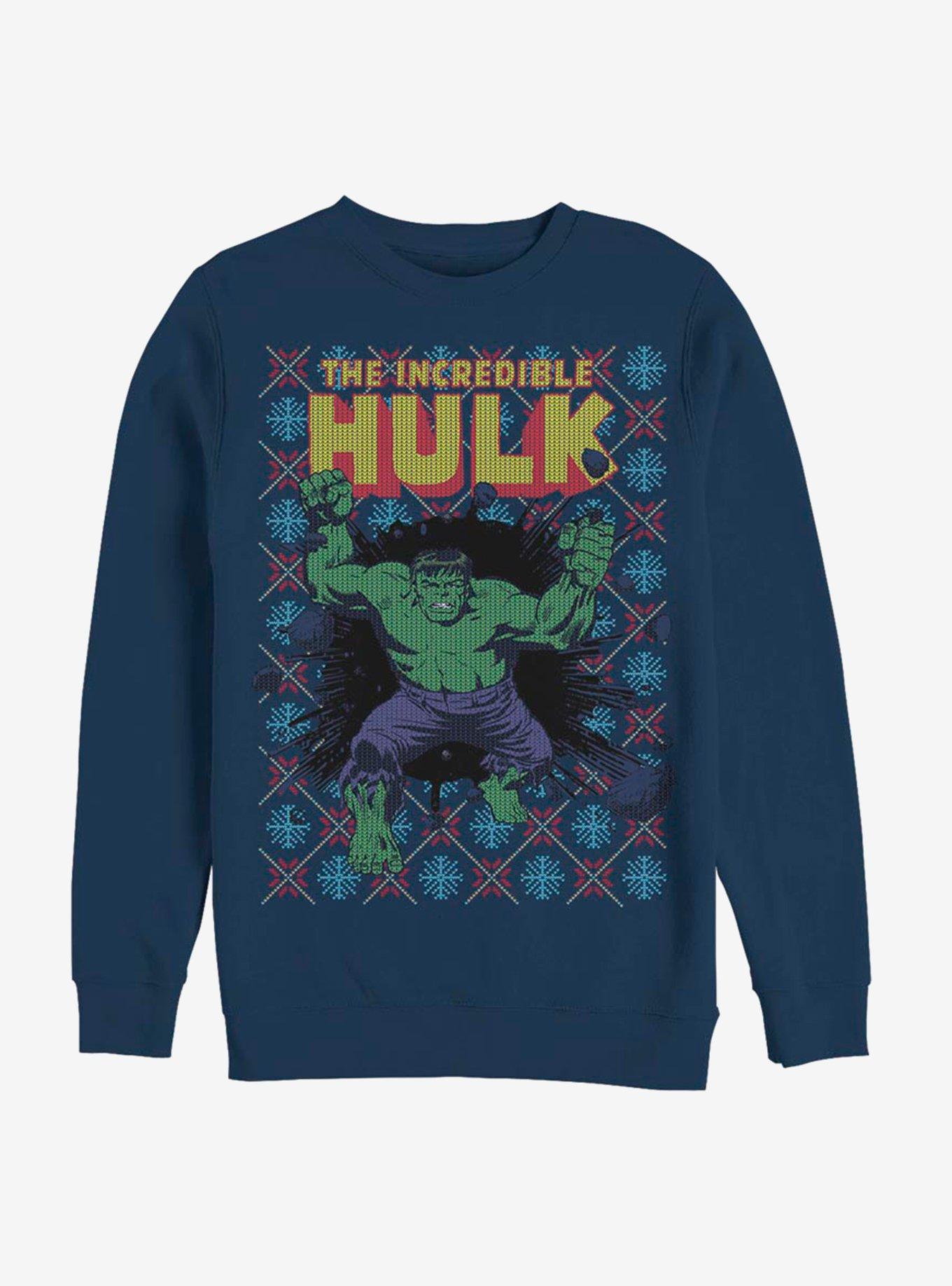 Marvel Hulk Smash Christmas Pattern Sweatshirt, NAVY, hi-res