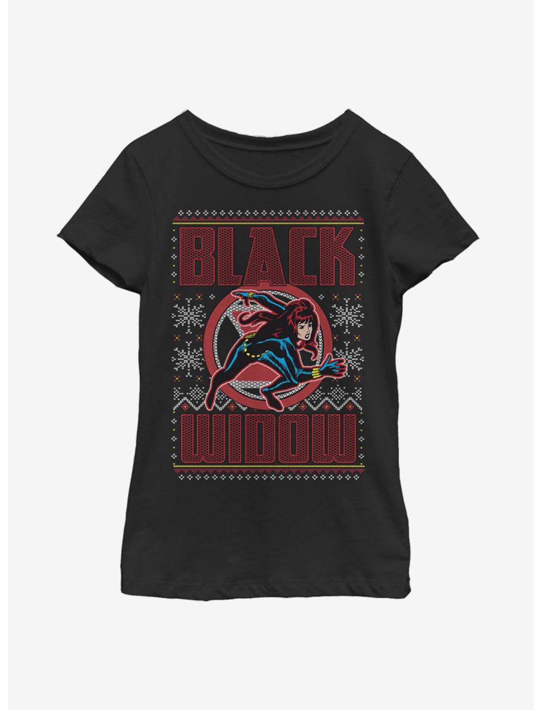 Marvel Black Widow Christmas Pattern Youth Girls T-Shirt, BLACK, hi-res