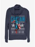 Marvel Captain America Action Christmas Pattern Cowlneck Long-Sleeve Womens Top, NAVY, hi-res