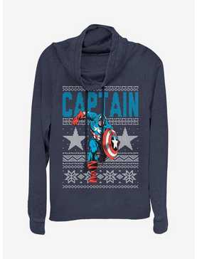 Marvel Captain America Action Christmas Pattern Cowlneck Long-Sleeve Womens Top, , hi-res