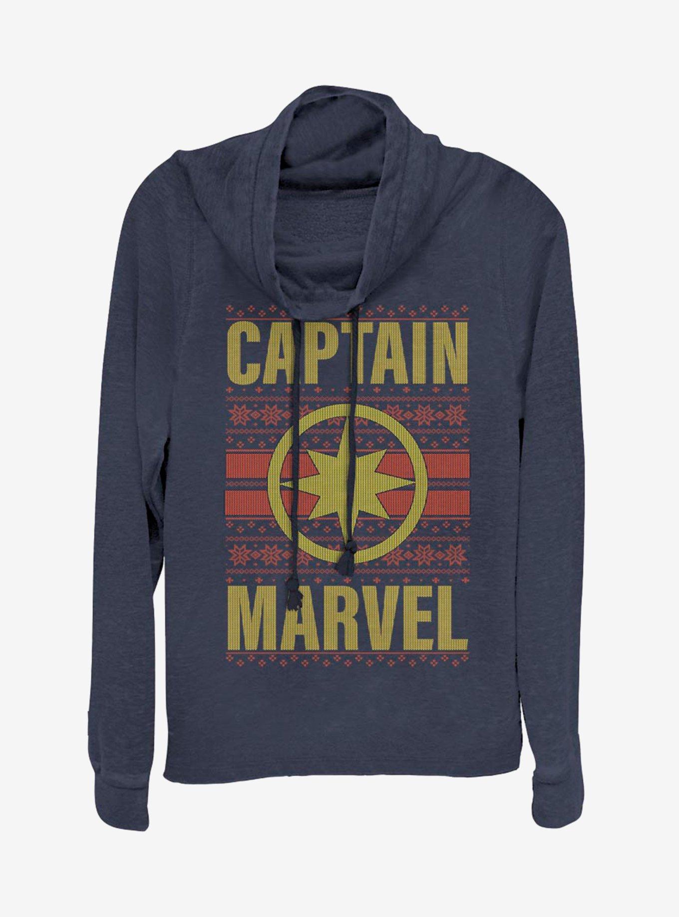 Marvel Captain Marvel Christmas Pattern Cowlneck Long-Sleeve Womens Top, , hi-res