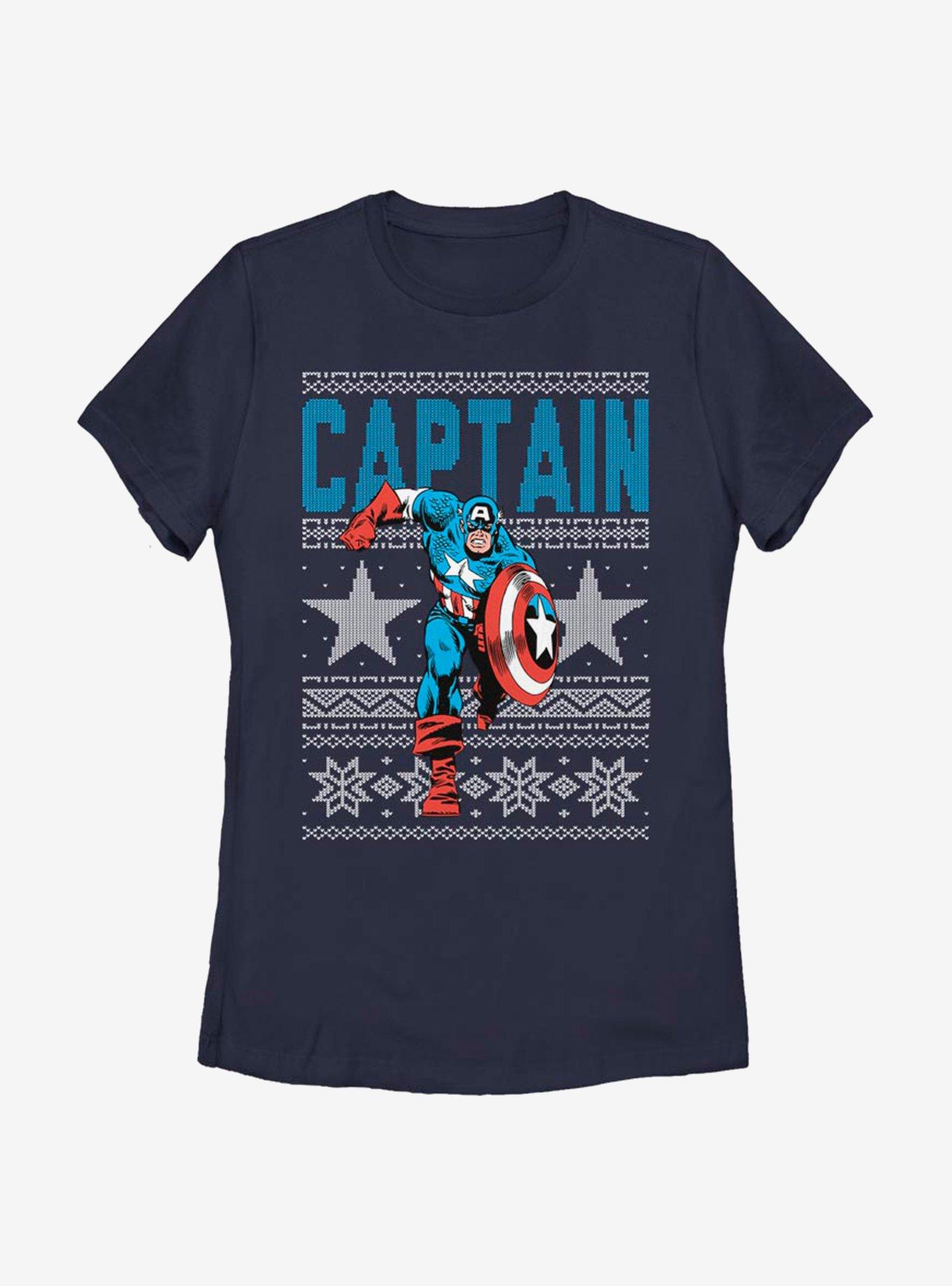 Marvel Captain America Action Christmas Pattern Womens T-Shirt, NAVY, hi-res