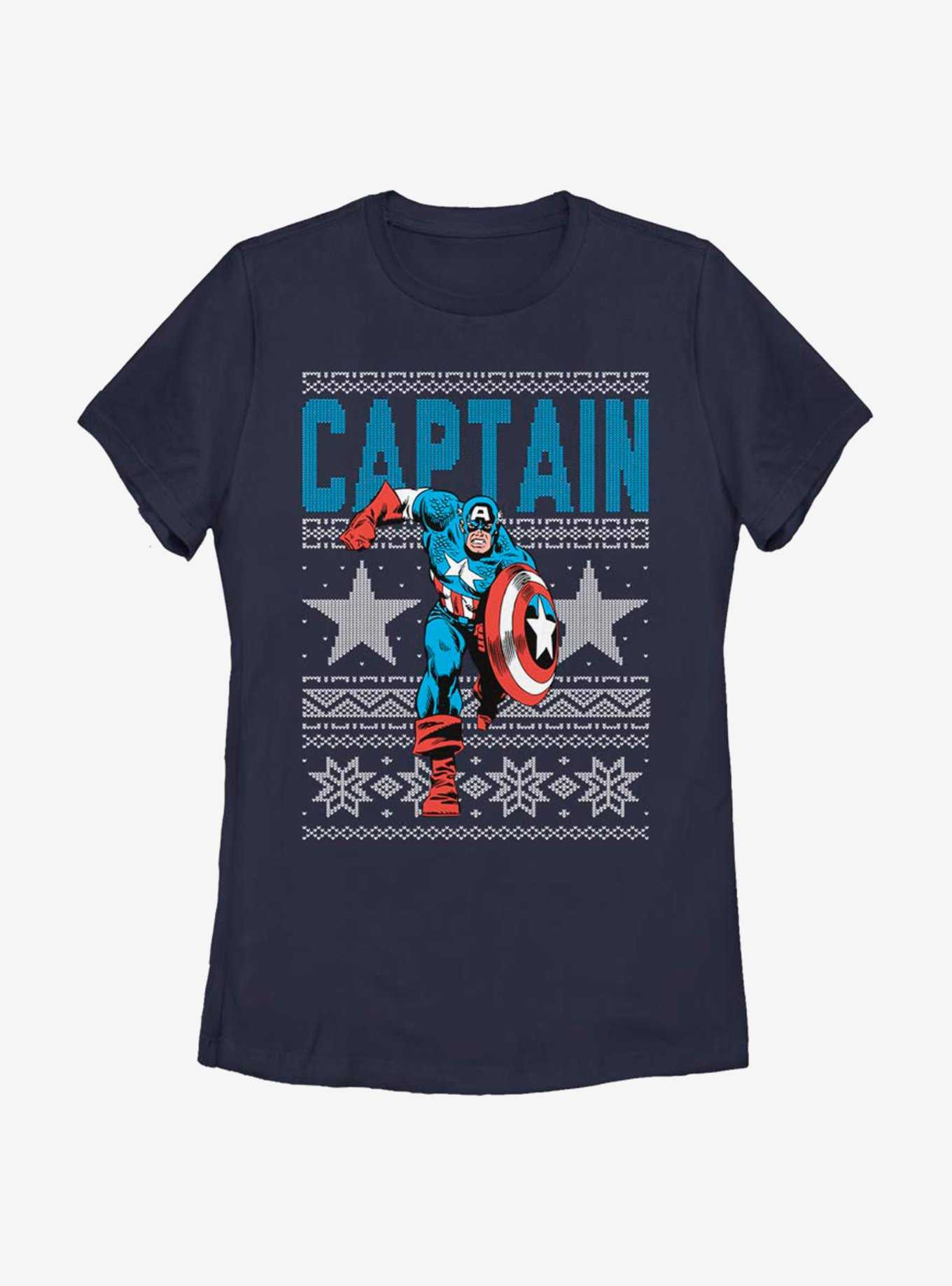 Marvel Captain America Action Christmas Pattern Womens T-Shirt, , hi-res
