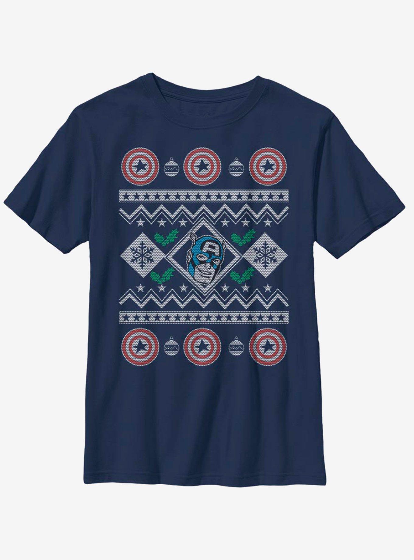 Marvel Captain America Christmas Pattern Youth T-Shirt, , hi-res