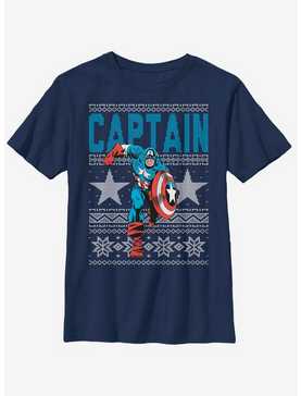 Marvel Captain America Action Christmas Pattern Youth T-Shirt, , hi-res