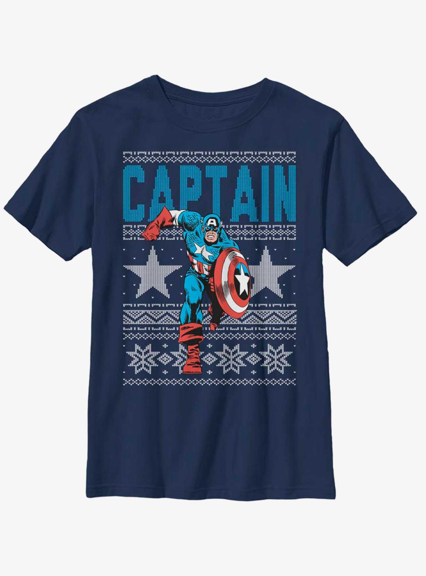 Marvel Captain America Action Christmas Pattern Youth T-Shirt, , hi-res